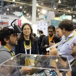 Sergey Brin, Google Co-Founder and Ivy Ross, Head of Google Glass, visit the Seebright booth in Eureka Park at #CES2015